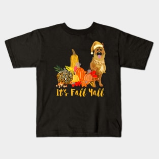 Its Fall Yall German Shepherd Dog Leopard Pumpkin Falling Kids T-Shirt